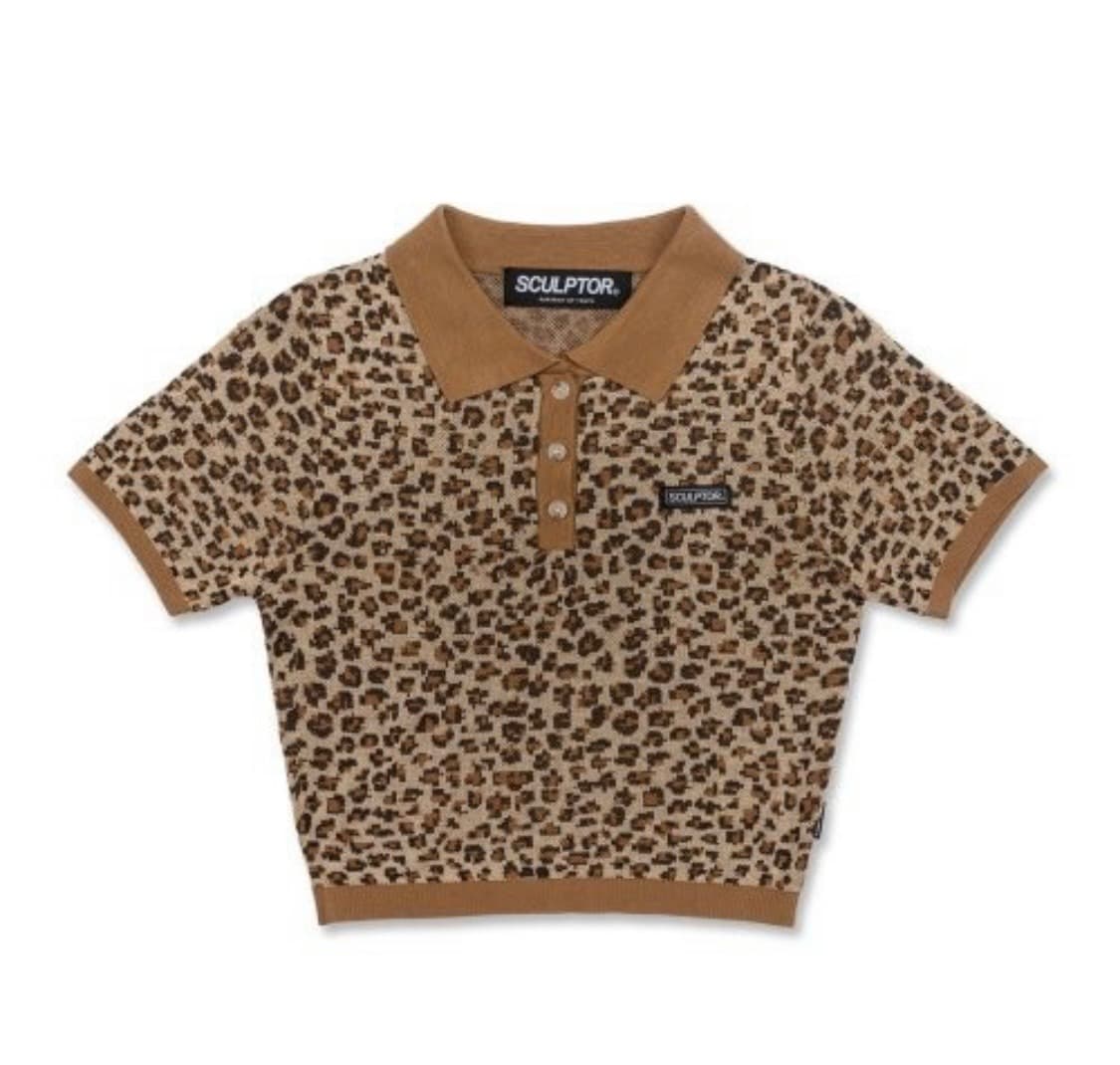 스컬프터 폴로 니트 탑 레오파드 브라운 상품이미지1