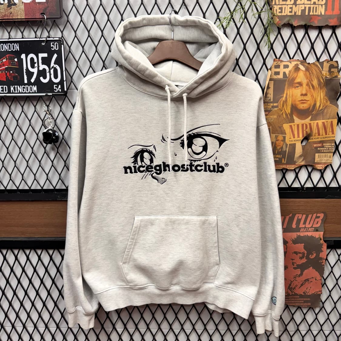 나이스고스트클럽 후드티 전면 자수 로고 포인트 그레이 상품이미지1