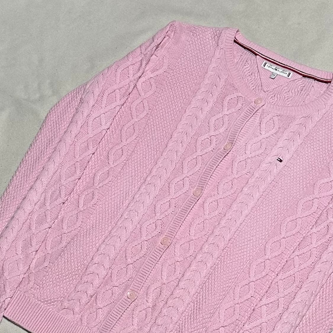 176 타미힐피거 여성용 핑크 케이블 가디건 상품이미지1