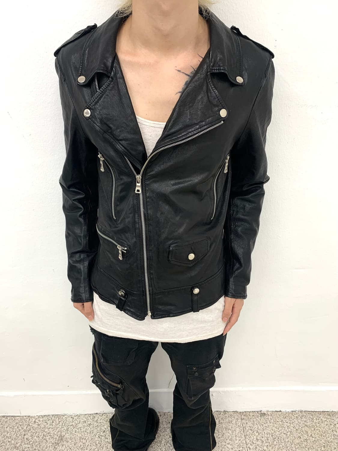Rock mood vintage lambskin leather jacke 상품이미지2