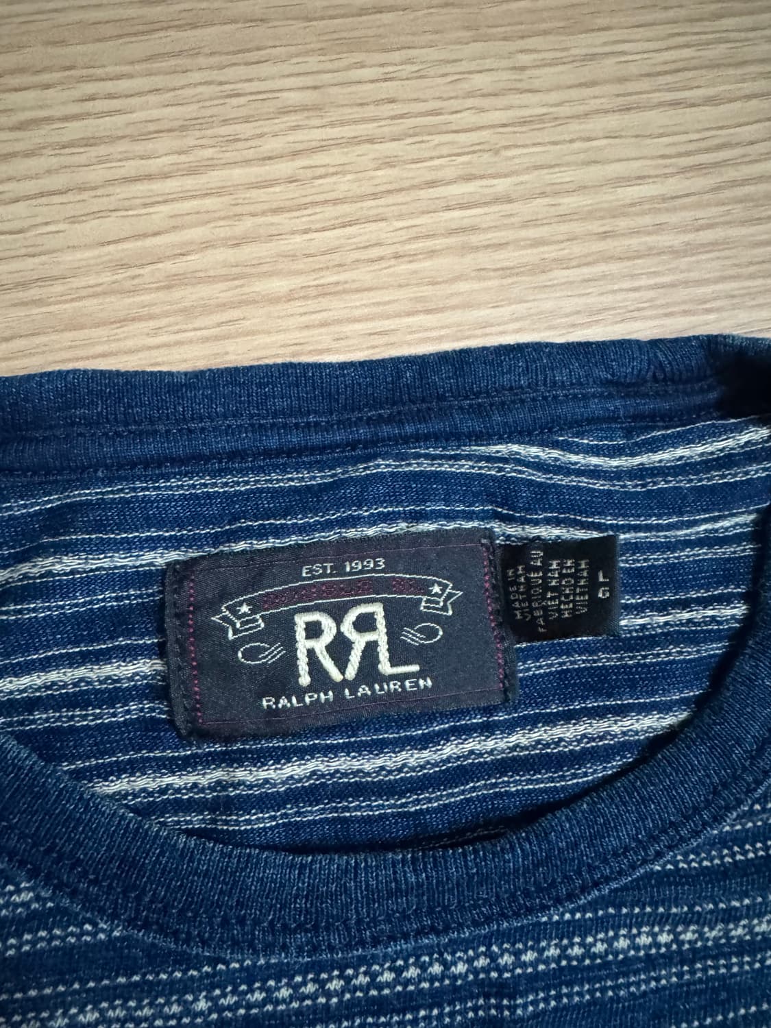 RRL 인디고 스트라이프 자카드 티셔츠 라지 상품이미지2