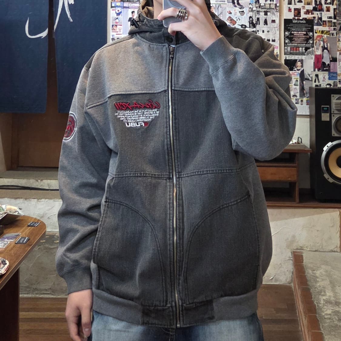 후부 데님 배색 올드스쿨 후드집업 상품이미지2