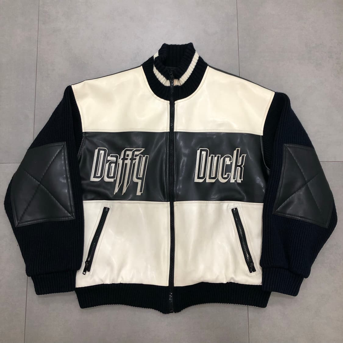 루니툰 대피덕 daffy duck 가죽 레더 니트 자켓 상품이미지1