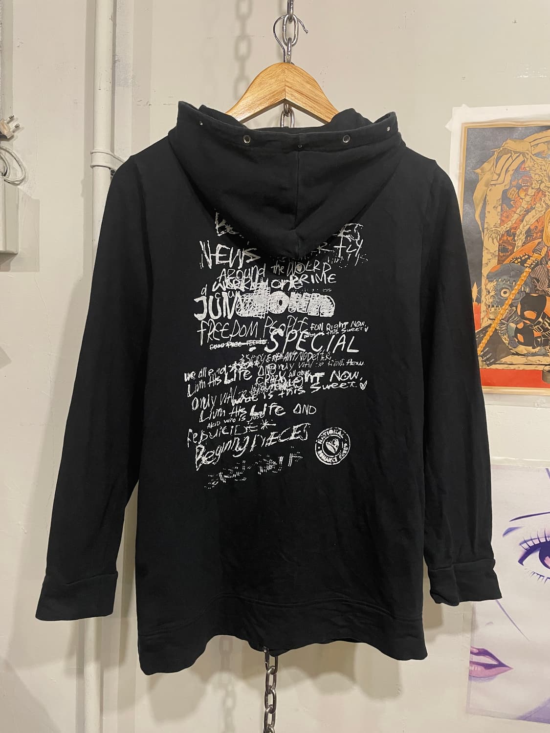 스컬 레터링 프린팅 블랙 후드집업 펑크 상품이미지6