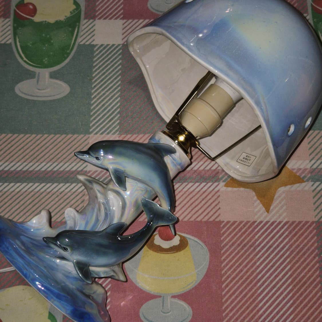 80s 가토 공예 도자기 돌고래 오로라 스탠드 램프 상품이미지10