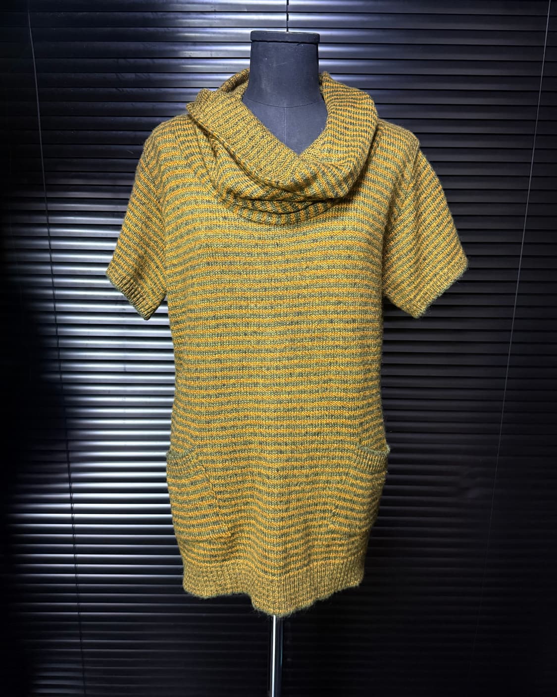 일본 스트라이프 니트 카울넥 반팔 니트 울 혼방 에스닉 웨스턴 갸루 로리 상품이미지1