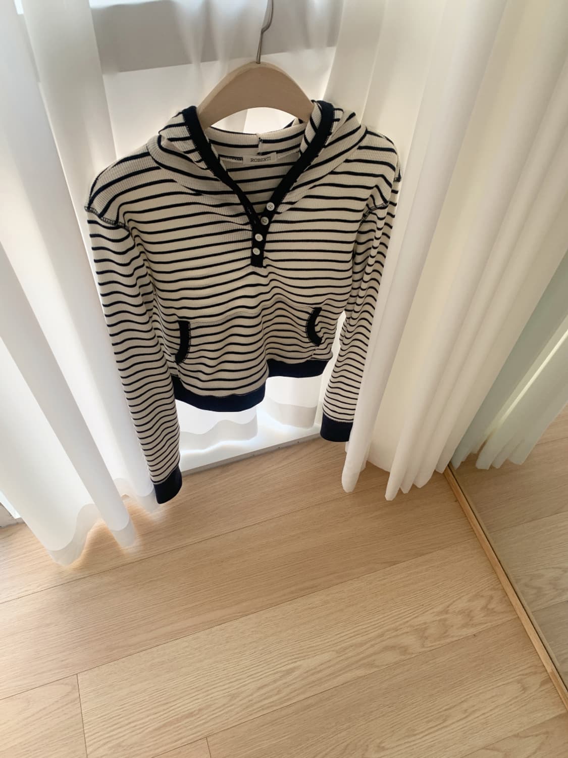 로버티 ROBERTY STRIPE WAFFLE HOOD TEE 상품이미지1