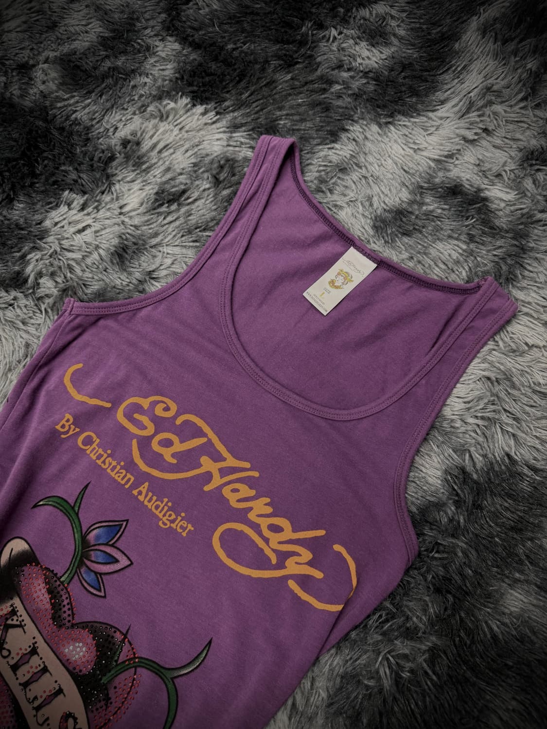 Ed Hardy 하트 스컬 큐빅  퍼플 롱 슬리브리스 상품이미지3