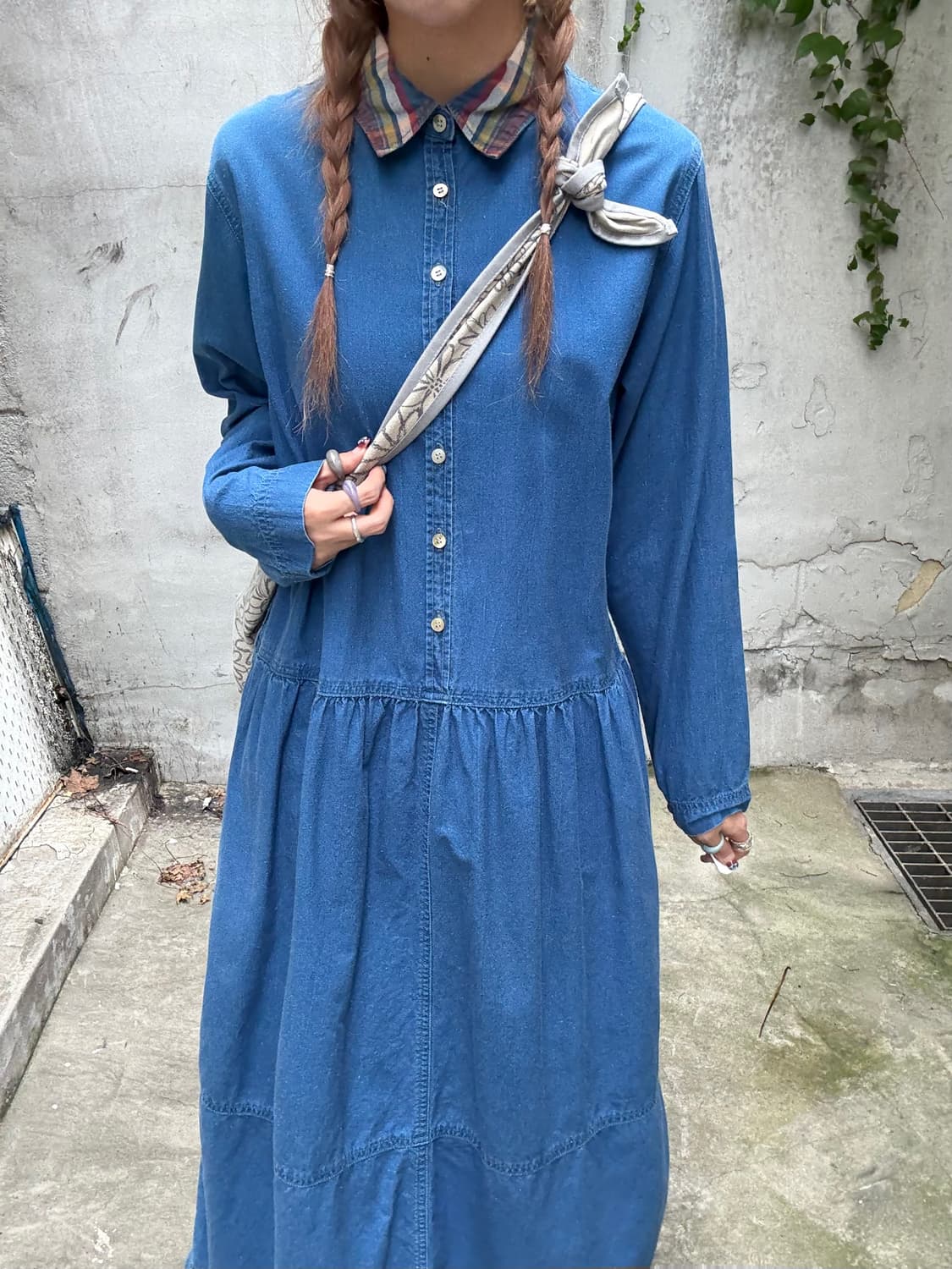 이세이미야케 HAI 체크카라 데님 롱원피스 상품이미지2