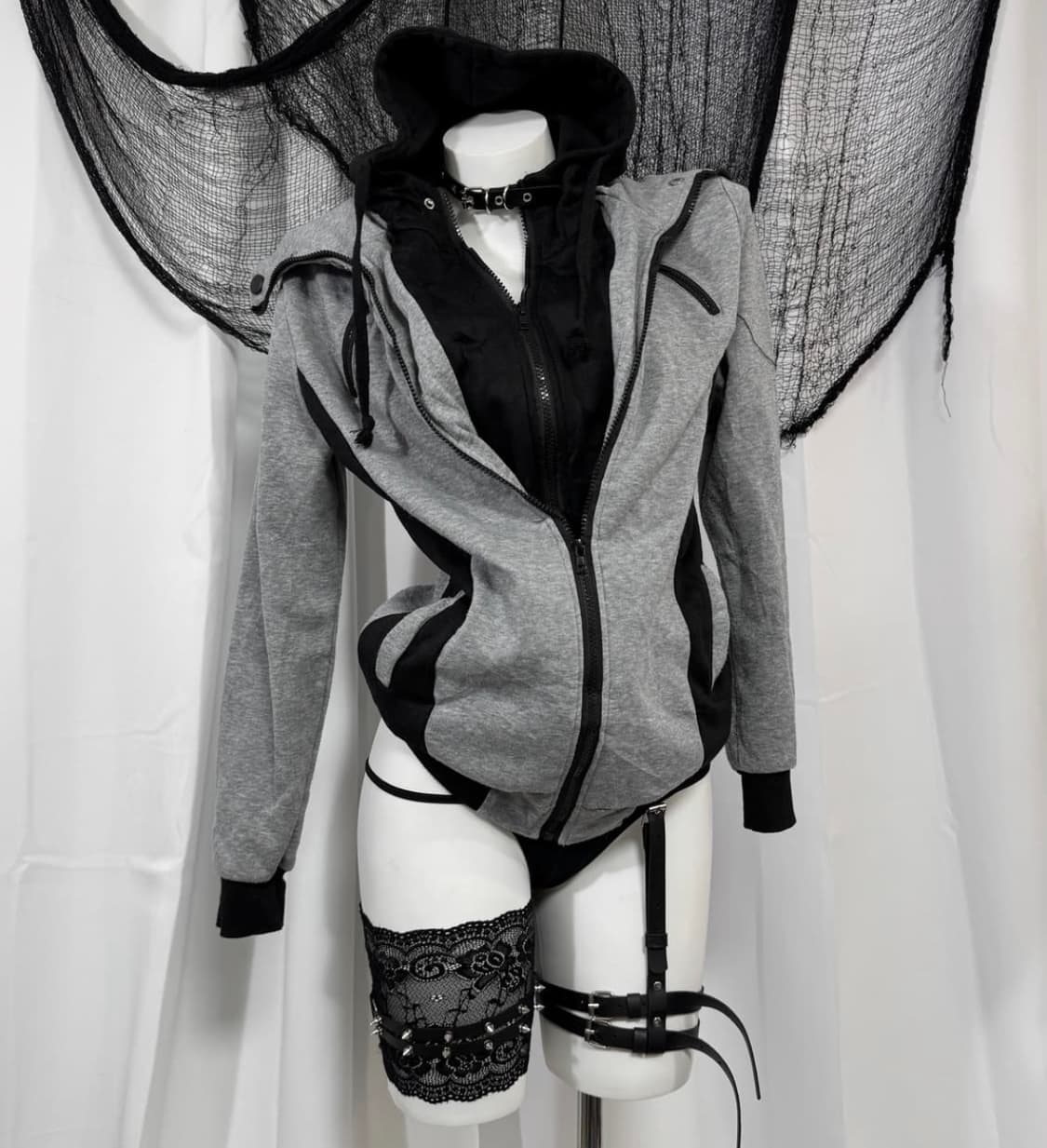 디테일 레이어드 후드집업 회색 검정 y2k 빈티지 상품이미지1