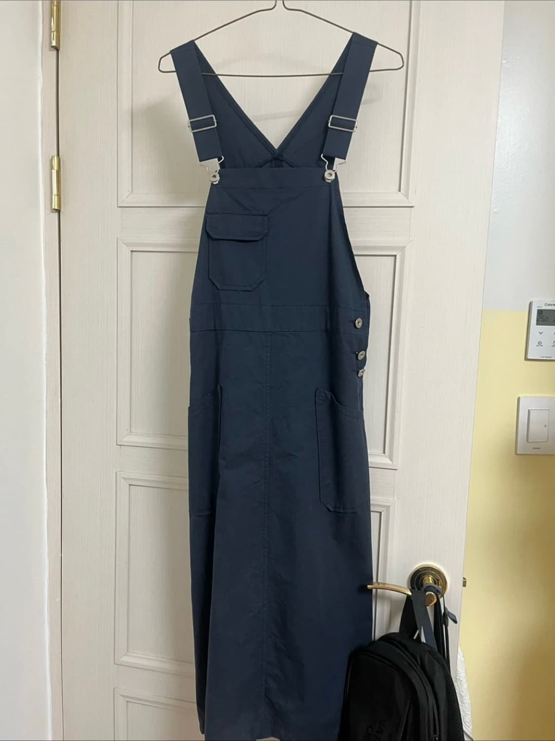 네이비 멜빵 롱 코튼 면 원피스 상품이미지1