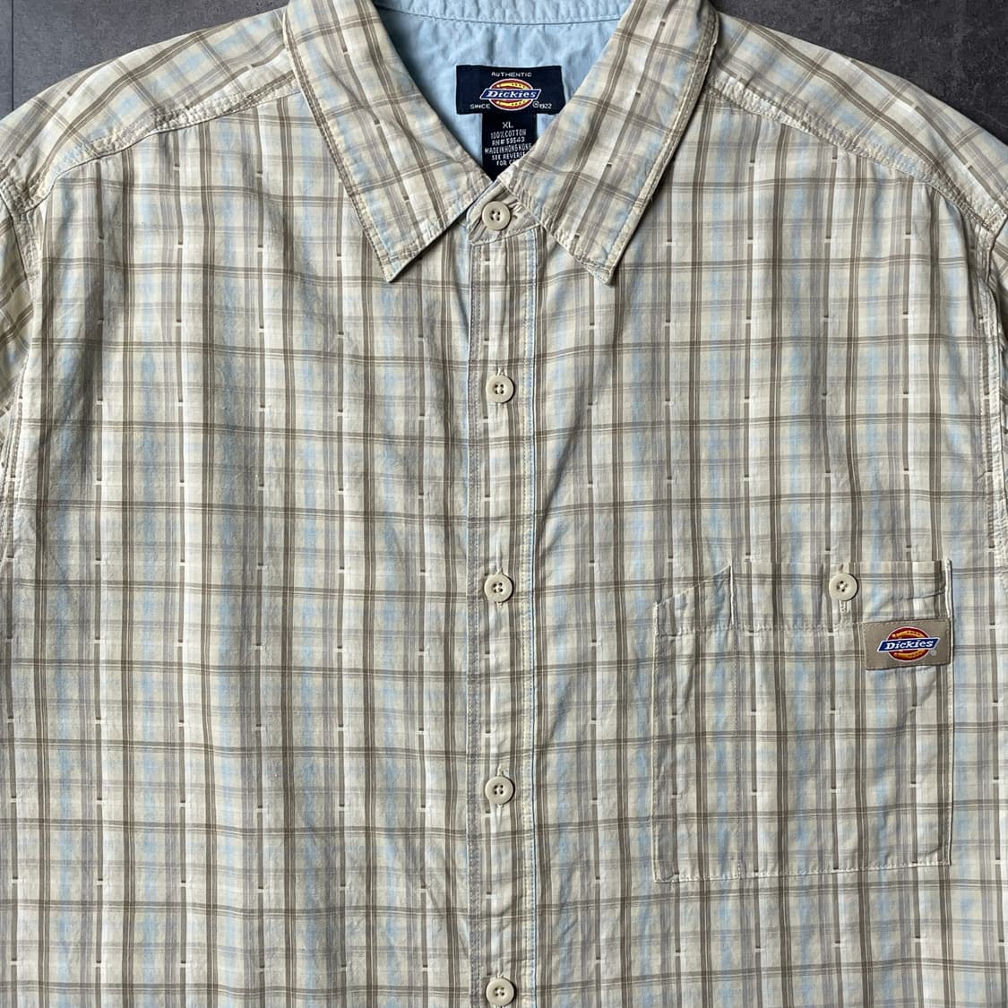 DICKIES 디키즈 빈티지 베이지 체크 반팔 워크 셔츠 A01011 상품이미지3