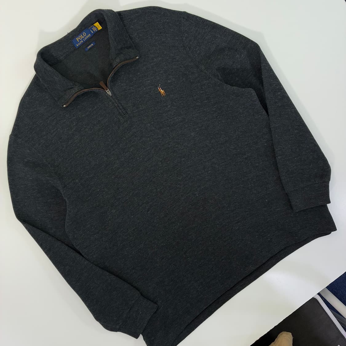 Polo  폴로 랄프로렌 자수 코튼 차콜 반집업 니트 상품이미지2