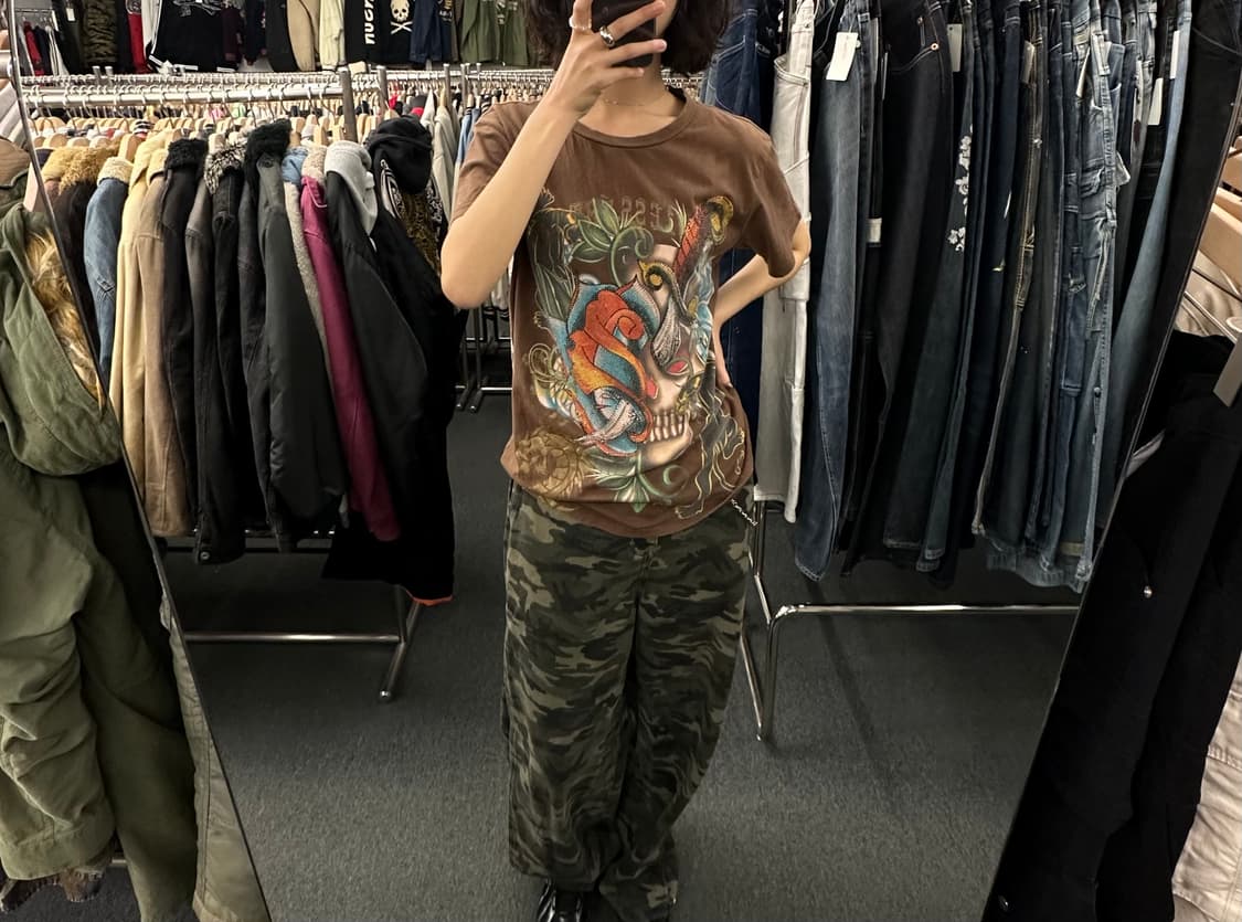 L)Flawless Tattoo 빈티지 Y2K 스컬 프린팅 반팔 상품이미지2