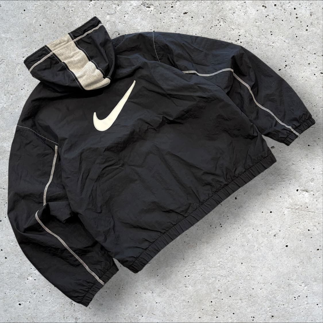 [L] 90s 나이키 빅로고 블랙 바람막이 누빔 후드 자켓 C59 상품이미지1
