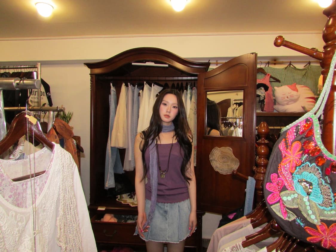 jpn vintage  A-line Pleated Denim Skirt 상품이미지3