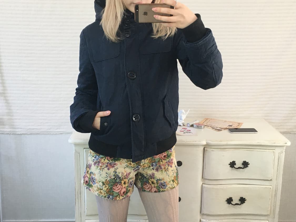 navy button hood down blouson 상품이미지4