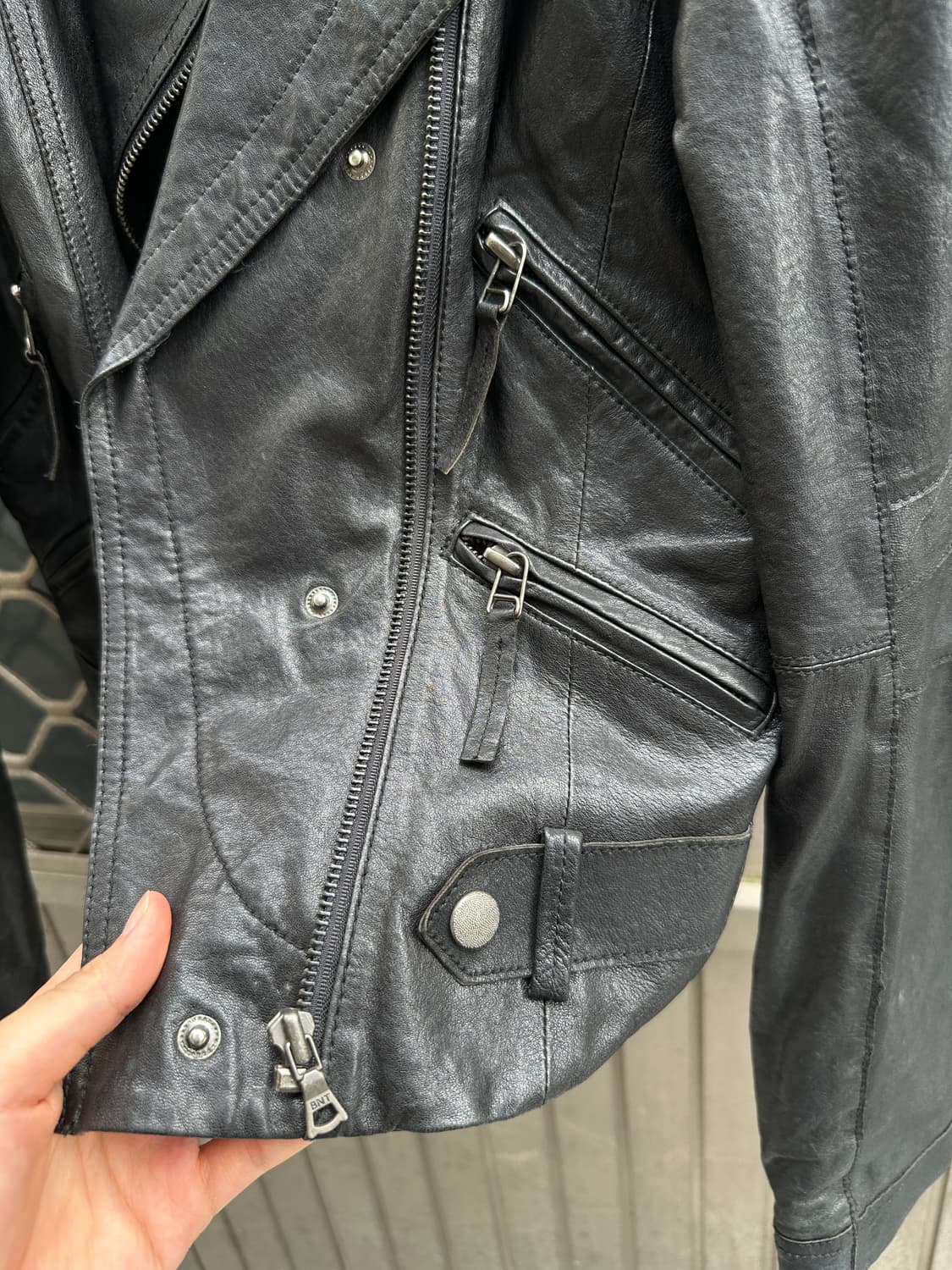 Benetton lamb skin side zipper biker jac 상품이미지4