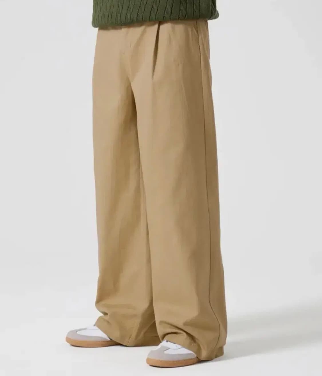 에이지오디 원턱 와이드 트윌 코튼 밴딩 팬츠 [베이지] 상품이미지1