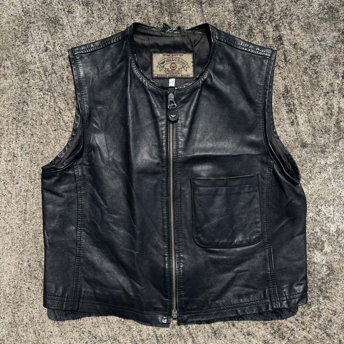 [M] 90s Armani jeans 알마니진 원포켓 가죽 베스트 상품이미지1