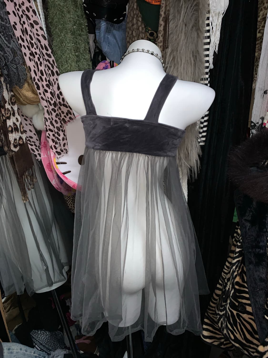 y2k 모리 벨벳 망사 원피스 상품이미지2