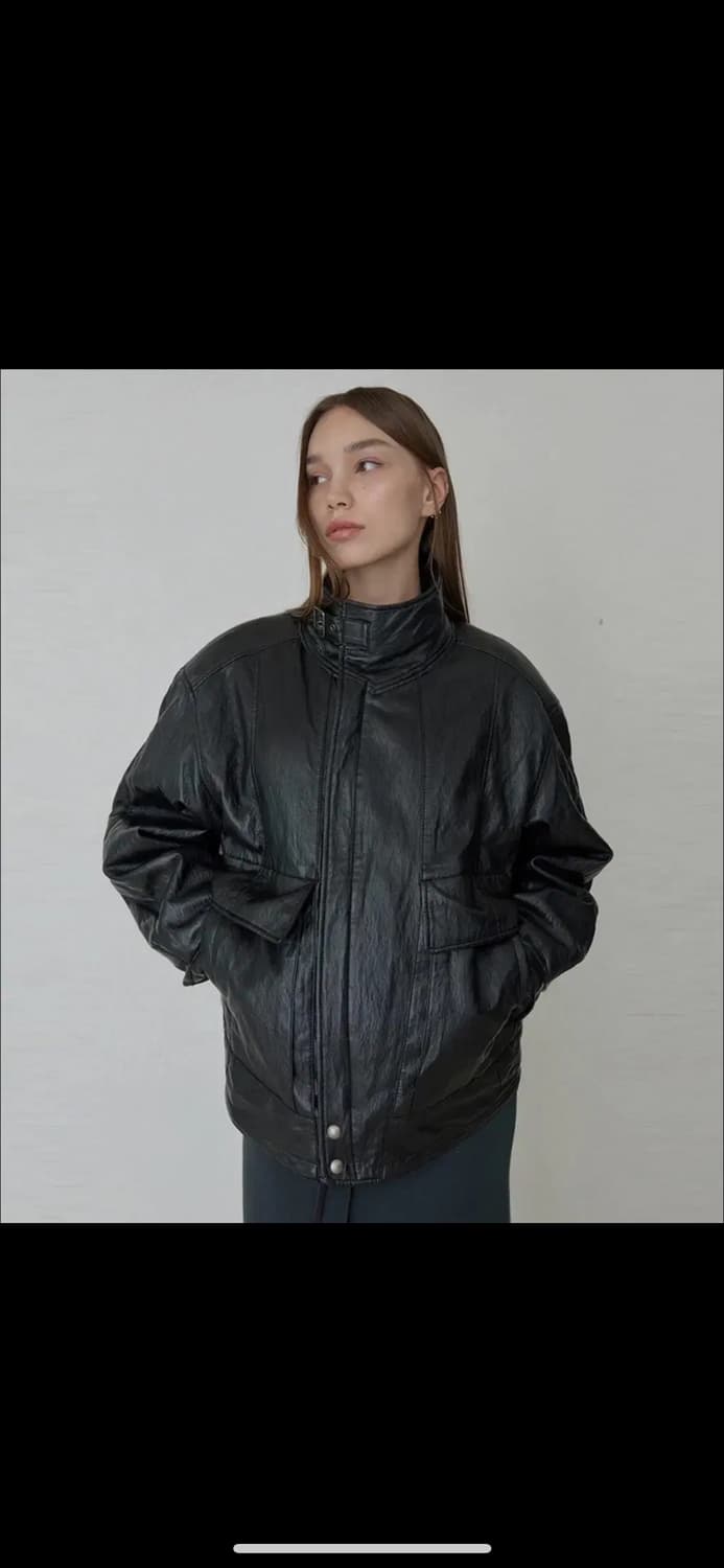 (거의 새상품) 오데스 빈티지 하이넥 레더 자켓 블랙 상품이미지1