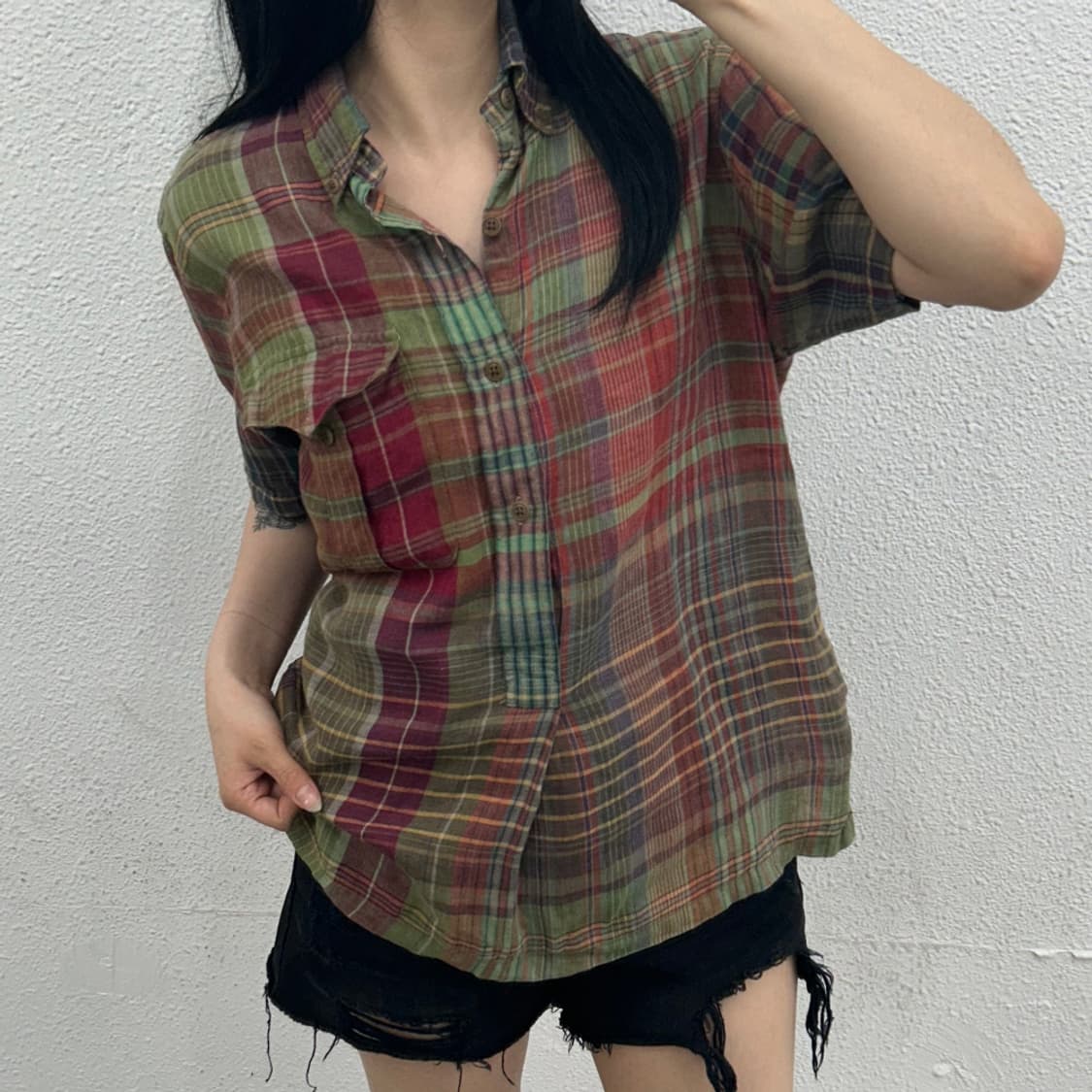폴로 랄프로렌 빈티지그린체크 린넨 반팔 셔츠 S 상품이미지1