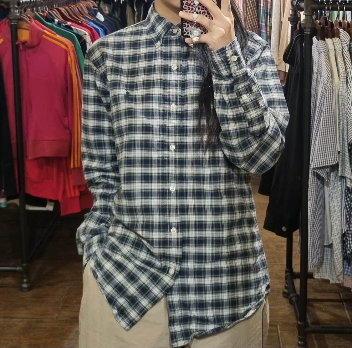 [Hi] polo 폴로 긴팔 체크셔츠 네이비 상품이미지3