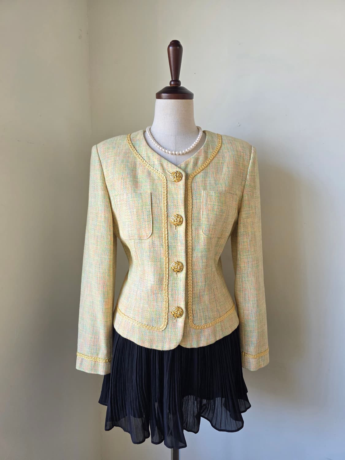 레이스 테이핑 금장 버튼 트위드 자켓 상품이미지2