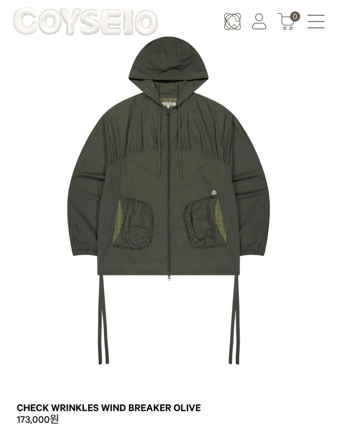 코이세이오 체크 링클스 윈드 브레이커 올리브 상품이미지1