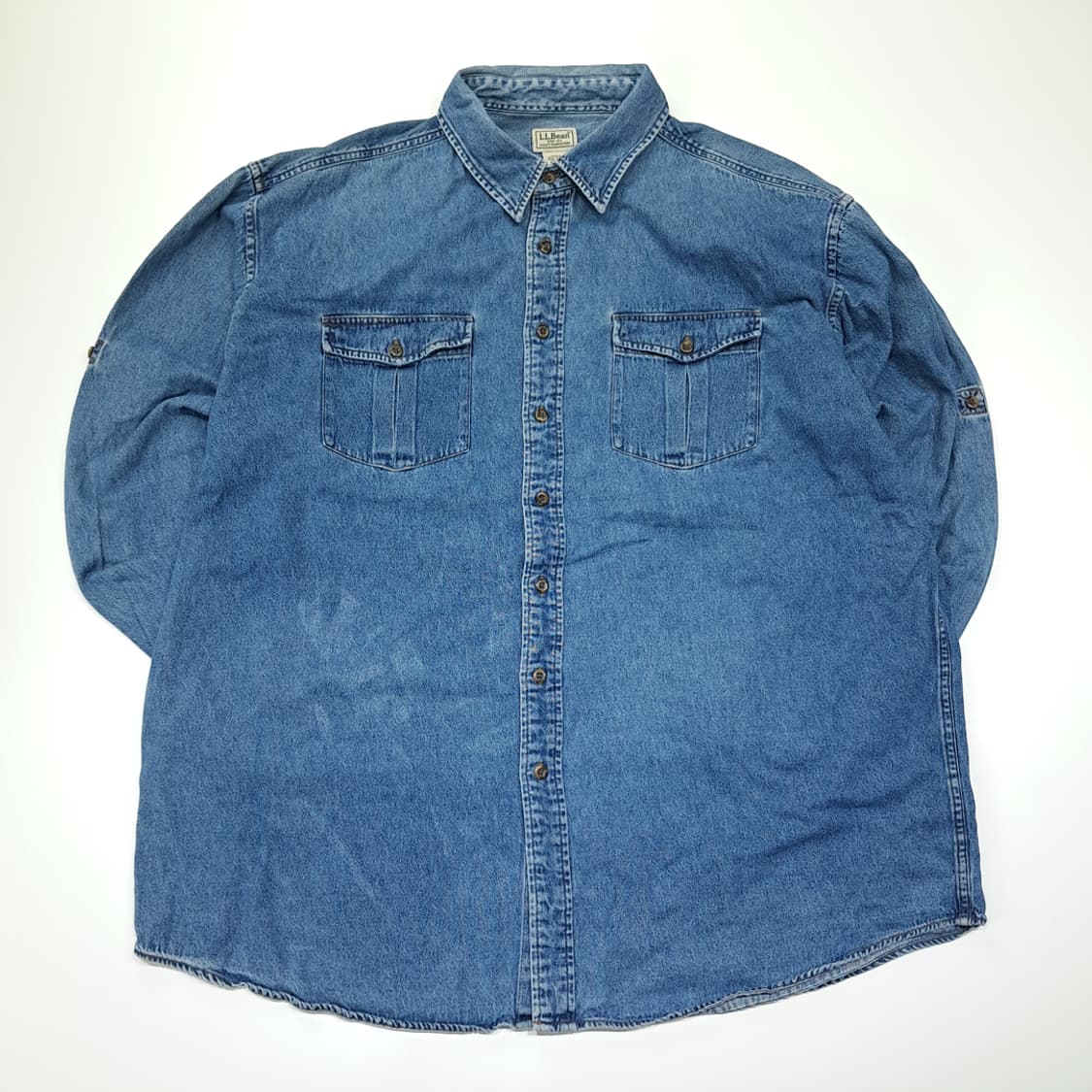 CL420 2XL 엘엘빈 00s 코튼 듀얼포켓 미디엄블루 데님셔츠 남방 상품이미지1
