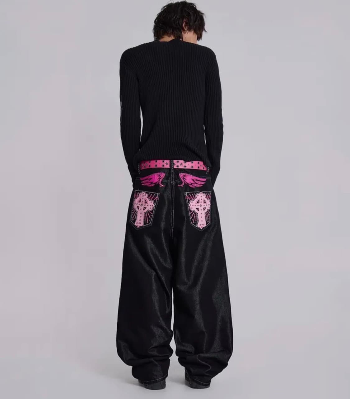 제이디드 런던 핑크 아플리케 크로스 콜로서스 데님 진 / 블랙 - 34 상품이미지1