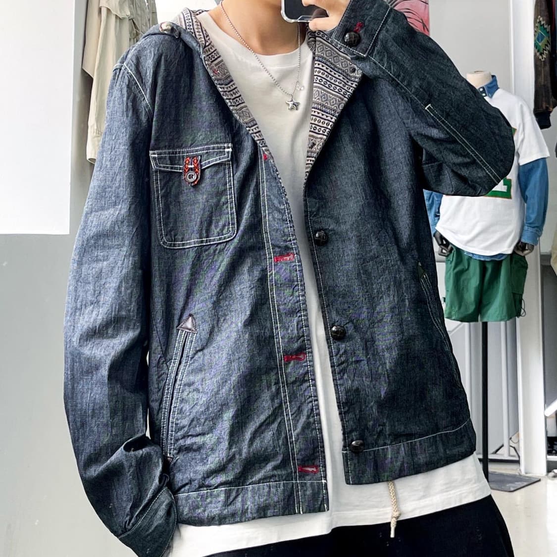 글렌미스트 제팬 아웃도어 에스닉 데님 후드 자켓 상품이미지1