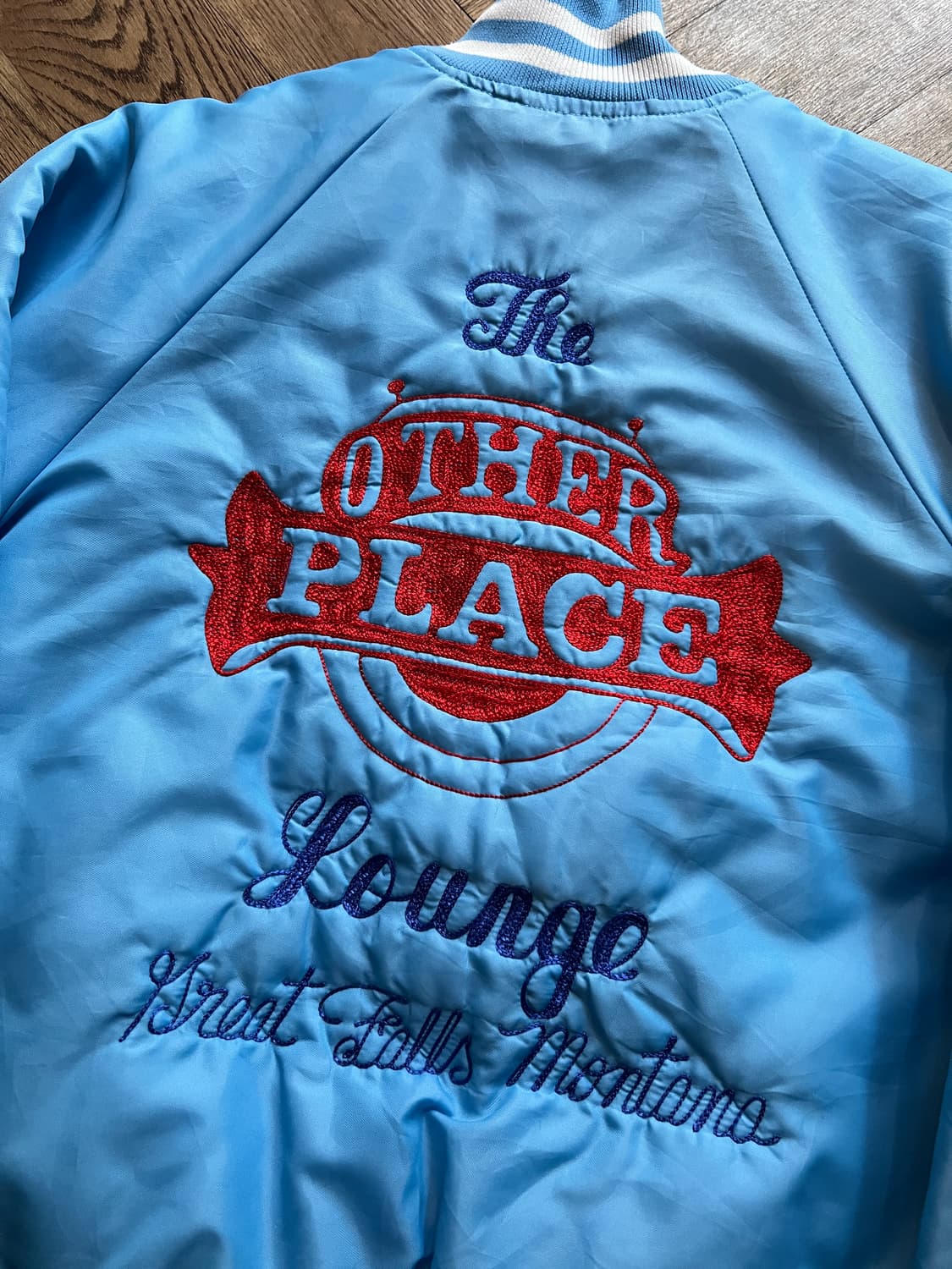 [S]90's Made in USA 퀼팅 라이닝 스카이블루 바시티 자켓 상품이미지2