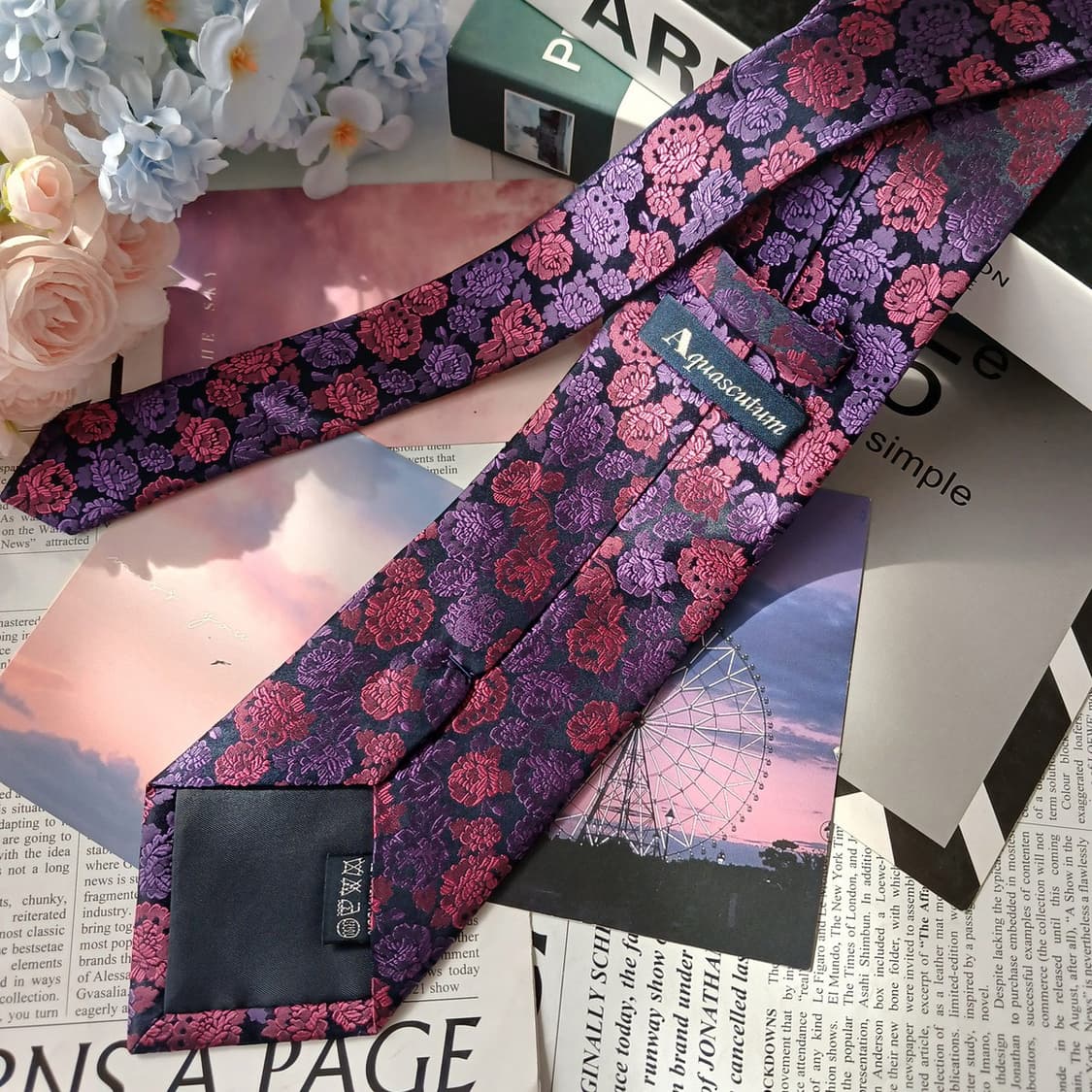 아쿠아스큐텀 실크 퍼플 플라워 자카드 넥타이 9.5cm S등급 G10
 상품이미지5