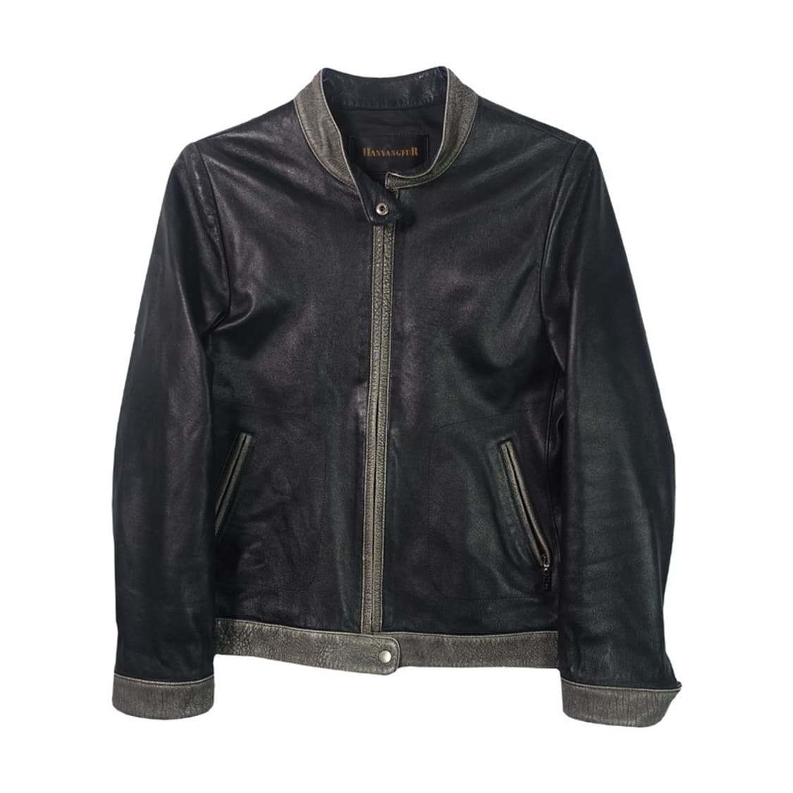 HANYANGFUR 배색 스탠칼라 램스킨 가죽자켓 상품이미지1