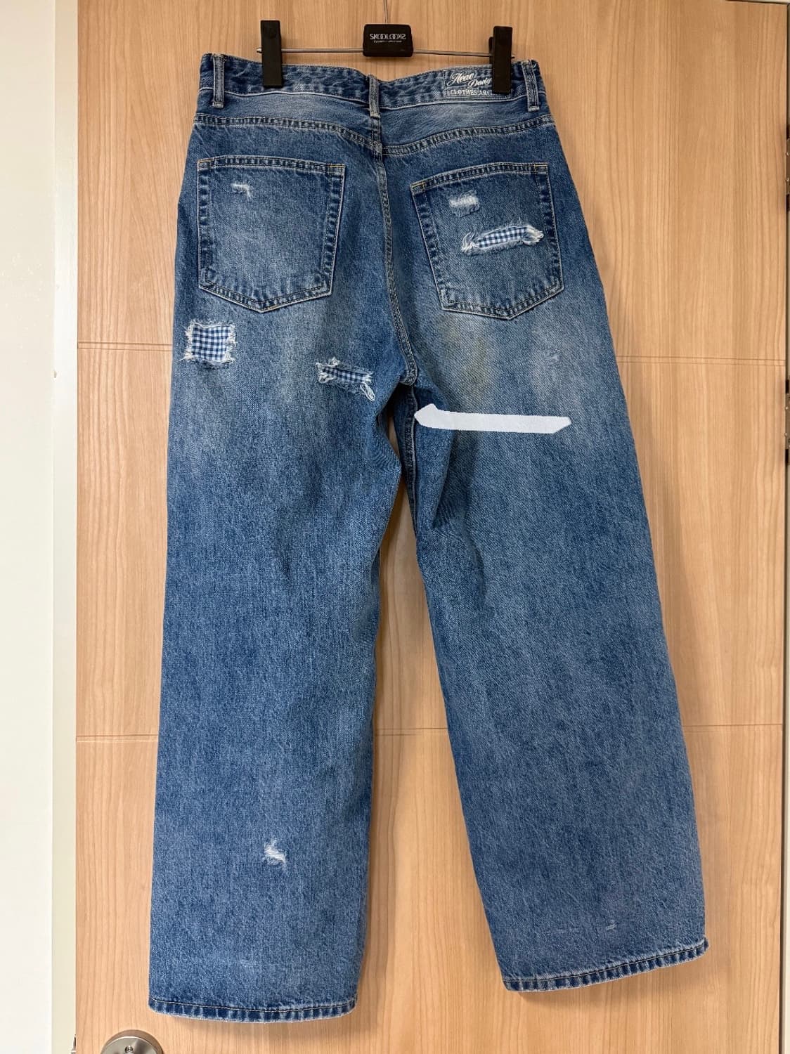 에이이에이이 체크 패치워크 데님 팬츠 미드 블루 1사이즈 상품이미지3