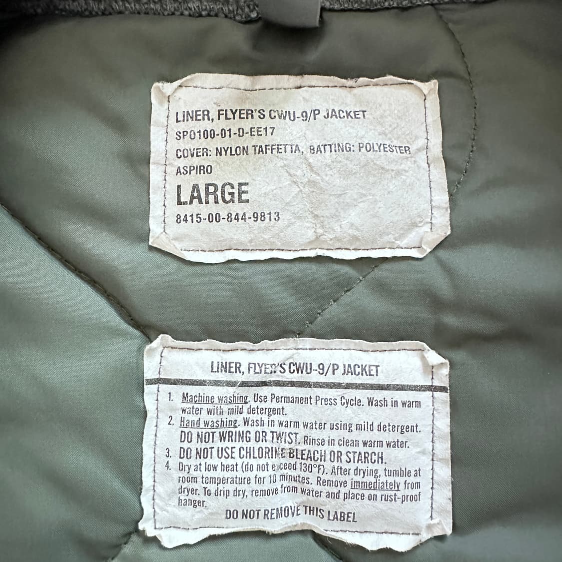 [01년도] 미공군 오리지널 CWU-9/P 퀼팅 자켓 라이너 (L) 상품이미지6