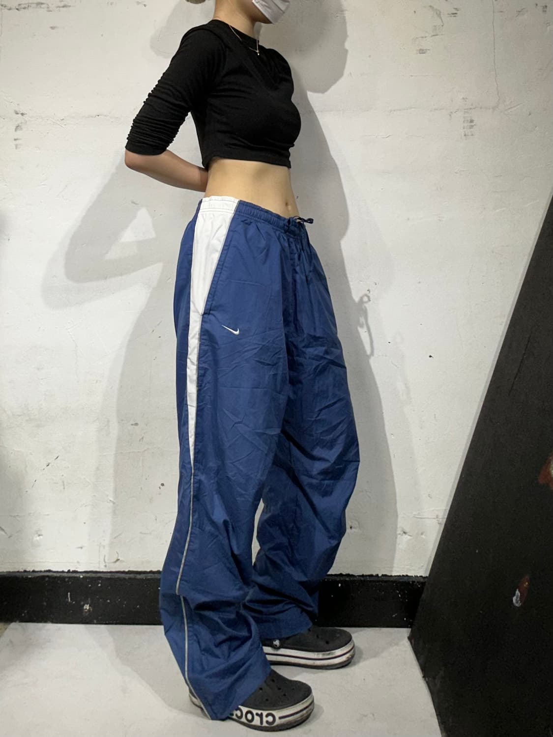 나이키 블루 와이드 화이트 사이드 트랙 팬츠 L 상품이미지1