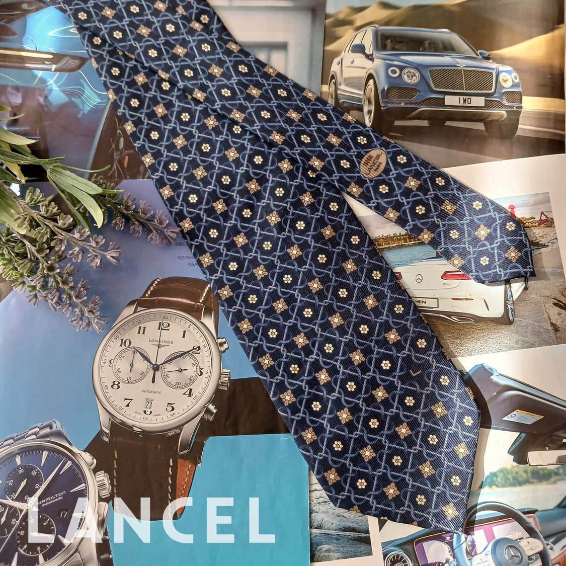 란셀 실크 네이비 L 모노그램 패턴 넥타이 9.2cm A등급 A18859 상품이미지1