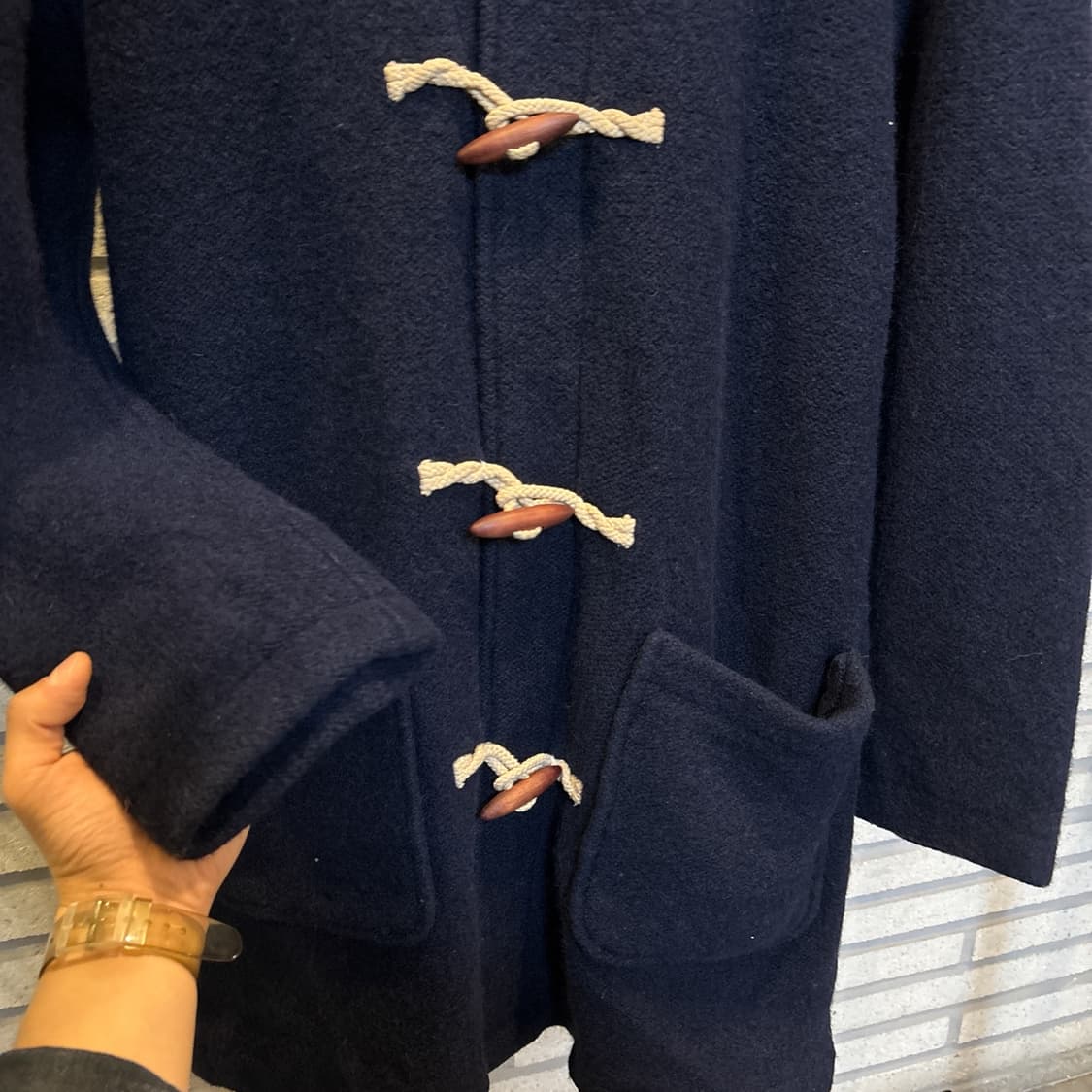 JPN VINTAGE 떡볶이 후드 코트 투포켓 토글 버튼 디테일 네이비 상품이미지5