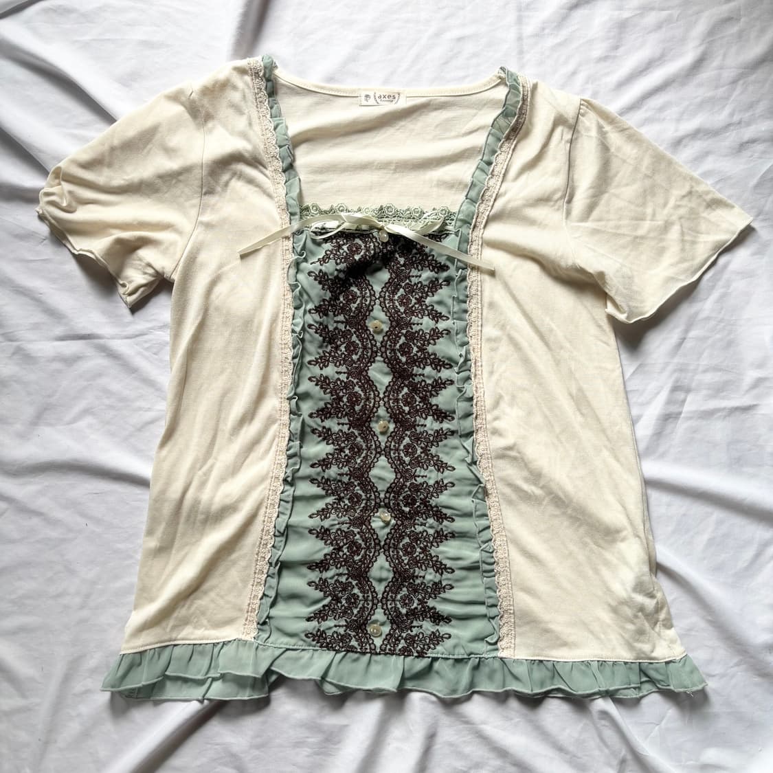 빈티지 엑시즈팜 민트초코 모리 갸루 블라우스 상품이미지4