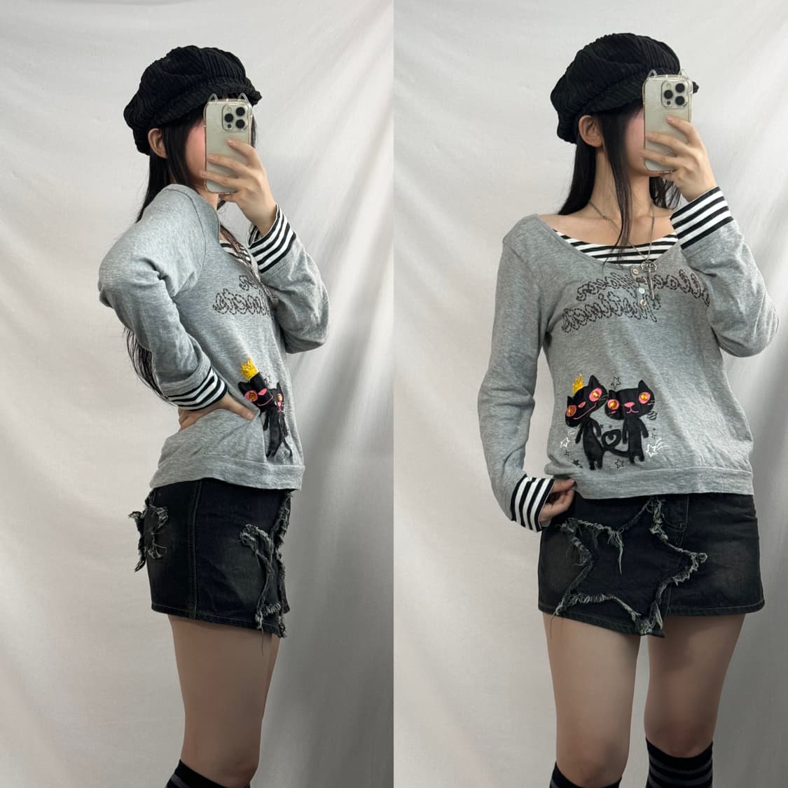 캣츠 패치 큐빅 레이어드 티 스타 패턴 스커트 머플러  3pcs SET 상품이미지2