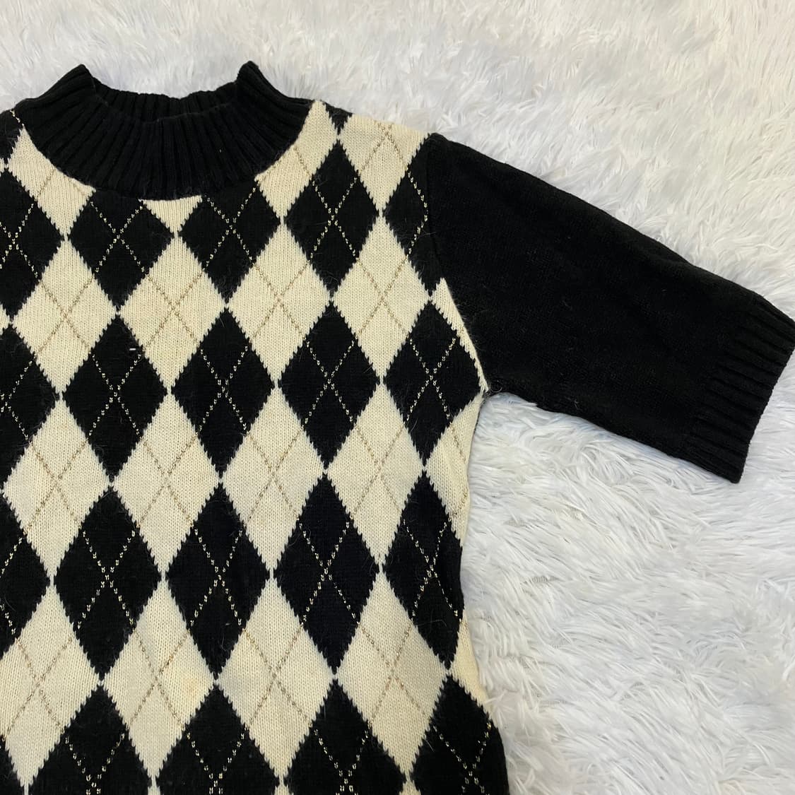 빈티지 아가일 패턴 폴라 반팔 니트 809 y2k 스트릿 갸루 펑키 일본 상품이미지3