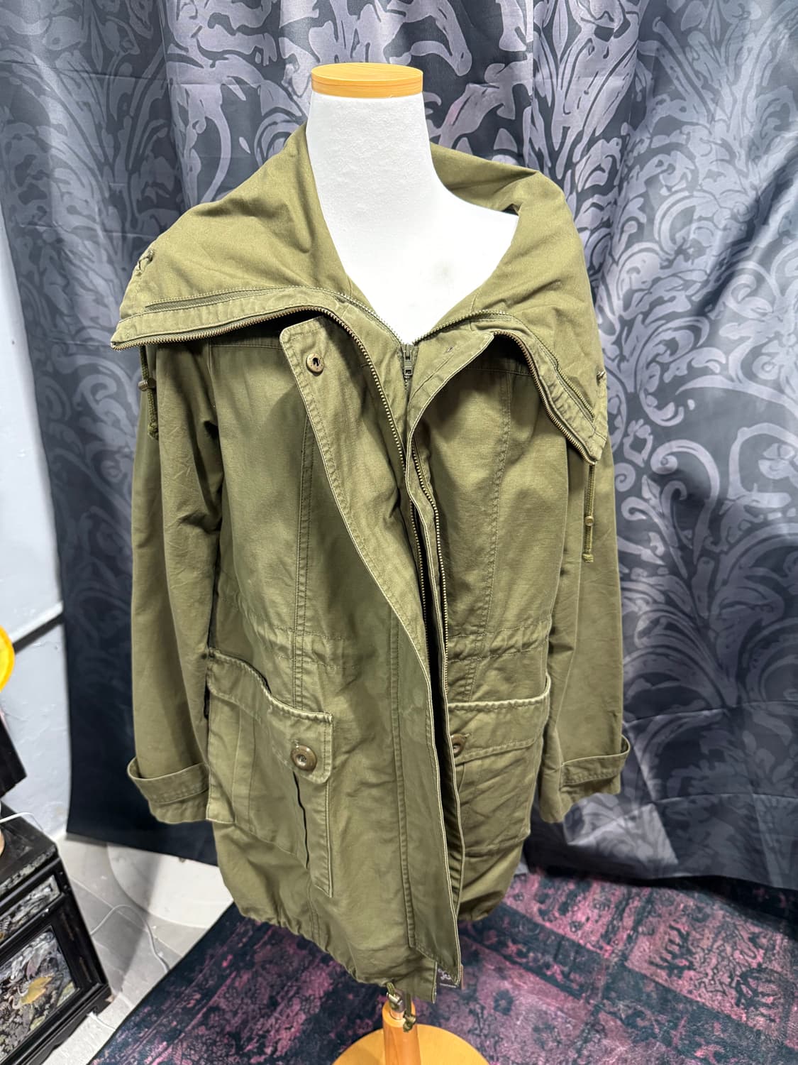 투지퍼 하이넥 카키 야상 상품이미지1