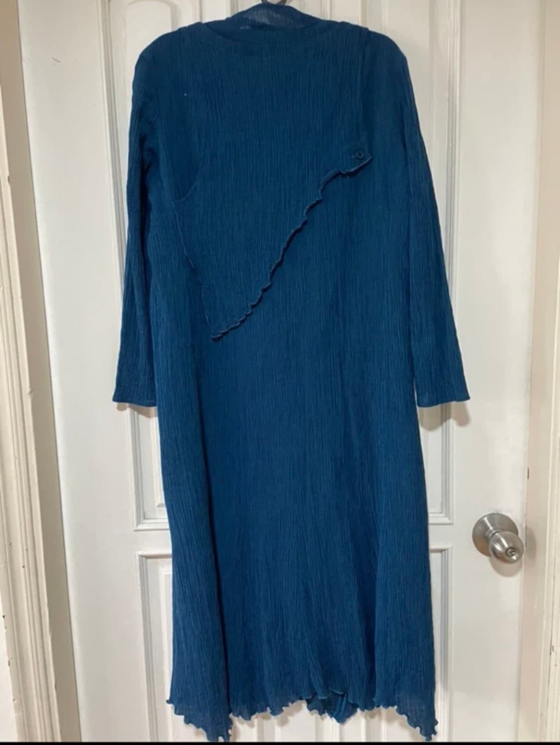 유니크 플리츠 청록색 원피스 상품이미지2