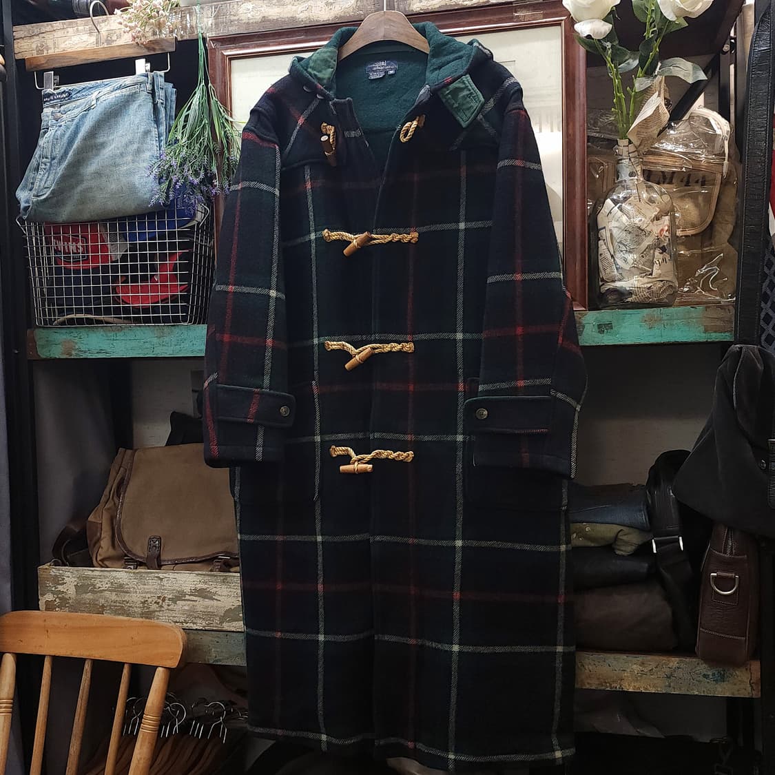 90s 폴로 랄프로렌 롱 더플코트 타탄 체크 made in USA M 상품이미지2