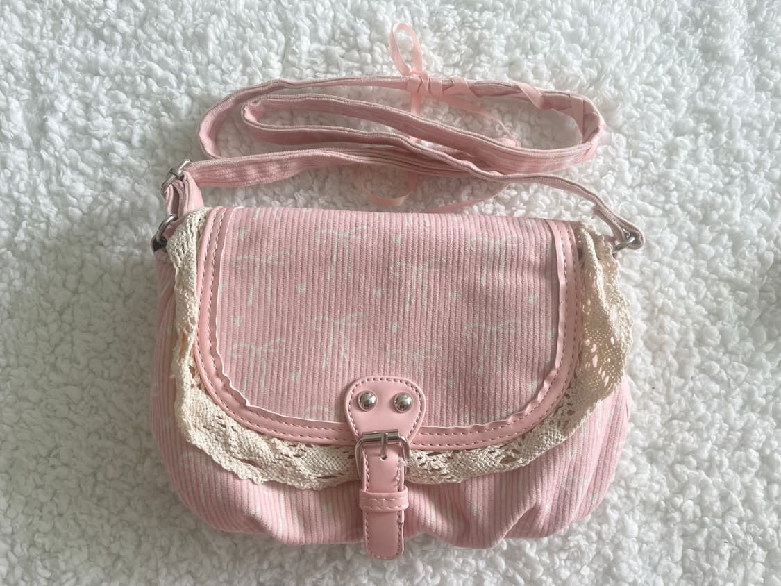모리걸 빈티지 페어리 핑크 레이스 리본 크로스백 🎀💗🤍 상품이미지1