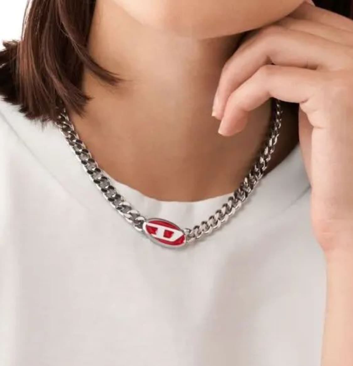 Diesel 디젤 레드 에나멜 로고 체인 목걸이 상품이미지4