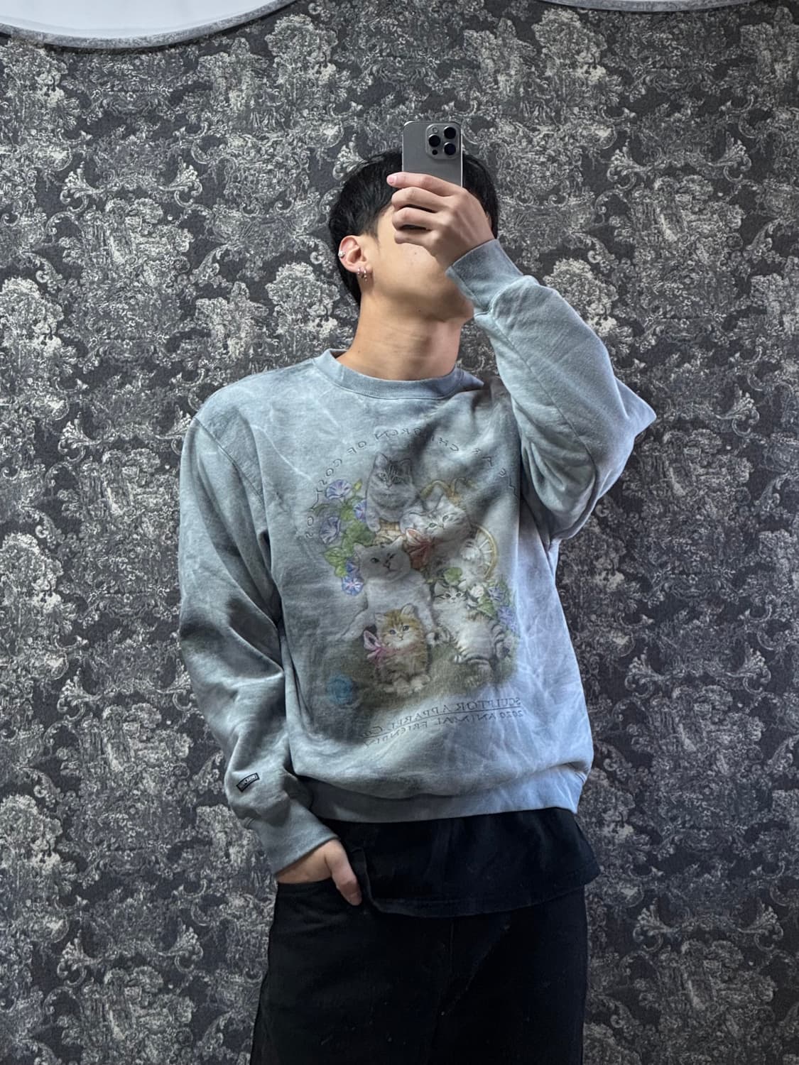 sculptor 고양이 프린팅 맨투맨 타이다이 상품이미지1